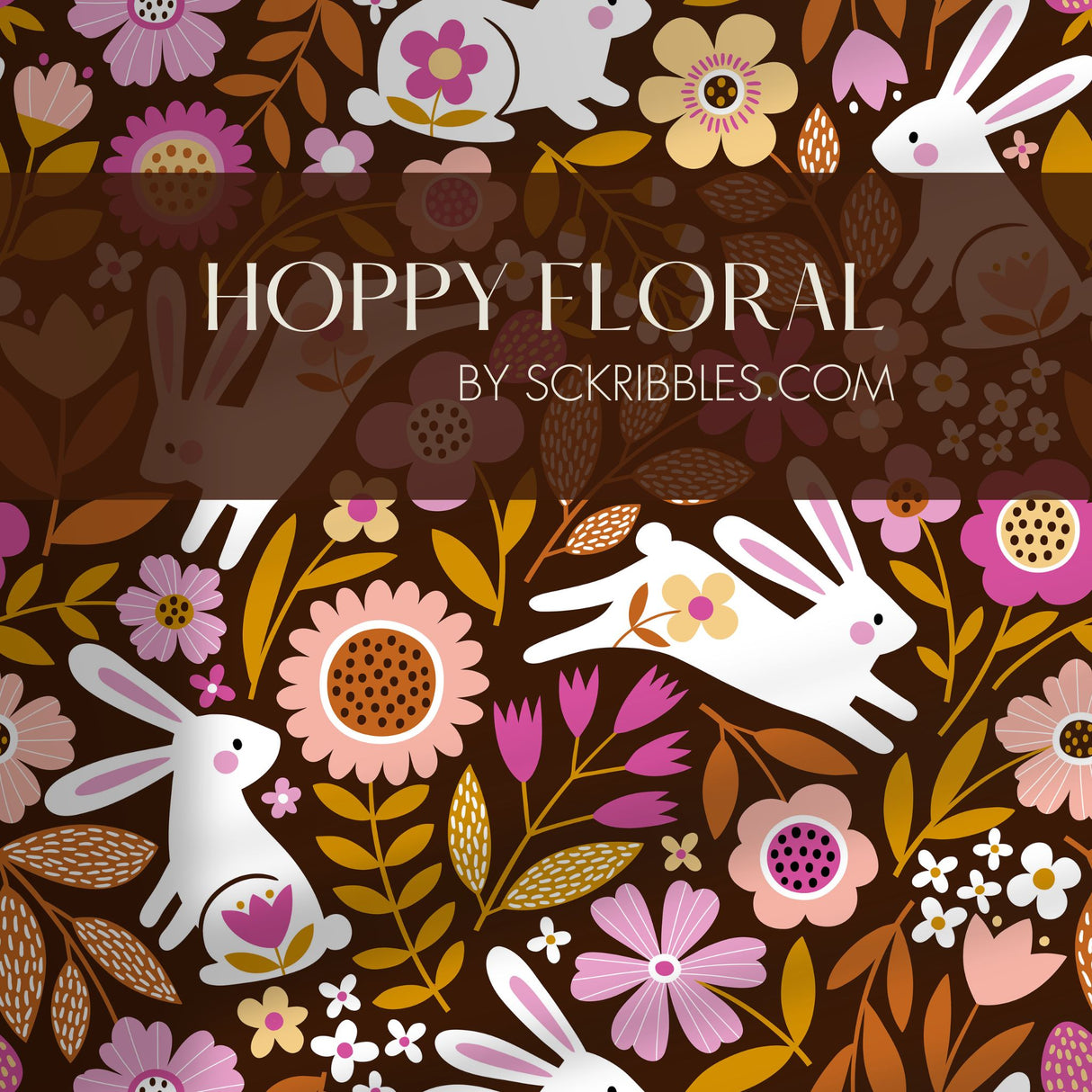 Hoppy Floral | Bright Colorful Floral Retro Rabbit Children's Wallpaper Wallpaper Sckribbles