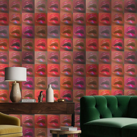 Disco Lips | Bright Maximalist Funky Retro Glitter Wallpaper Wallpaper Sckribbles