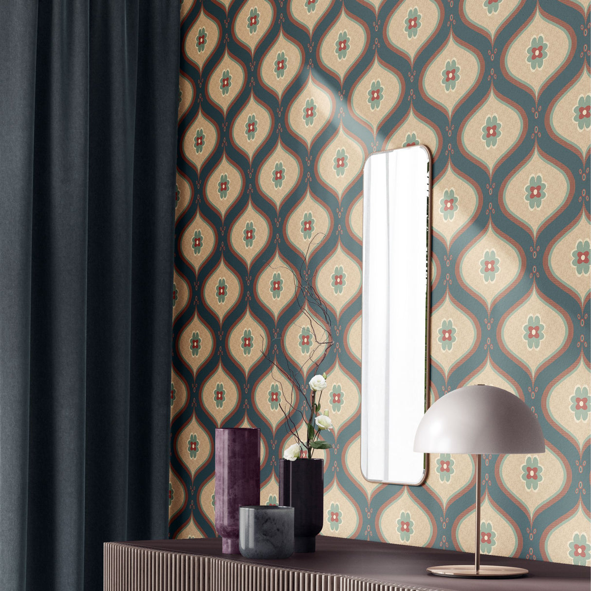 Retro Deco | Cute Vintage Retro Patterned Wallpaper Wallpaper Sckribbles