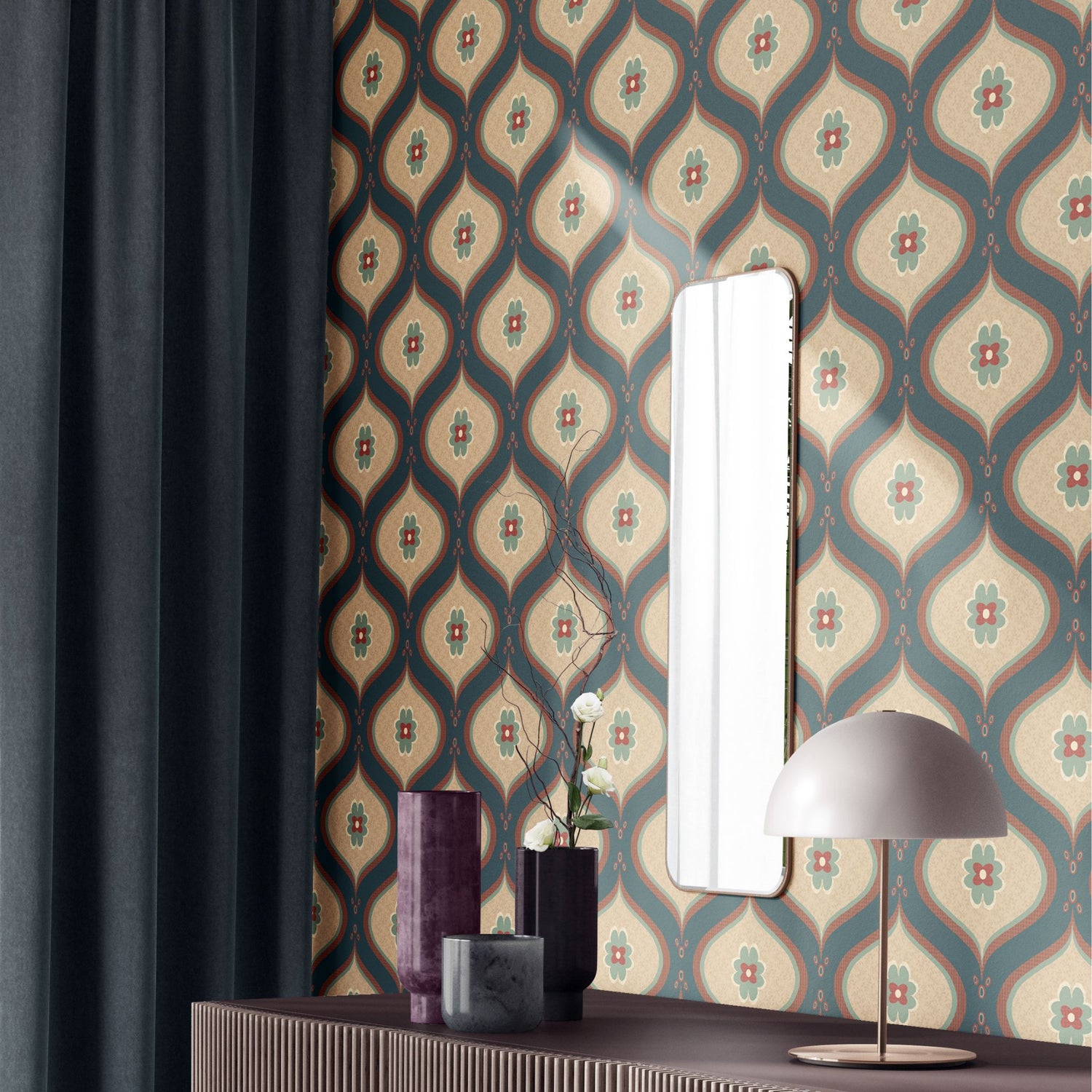Retro Deco | Cute Vintage Retro Patterned Wallpaper Wallpaper Sckribbles
