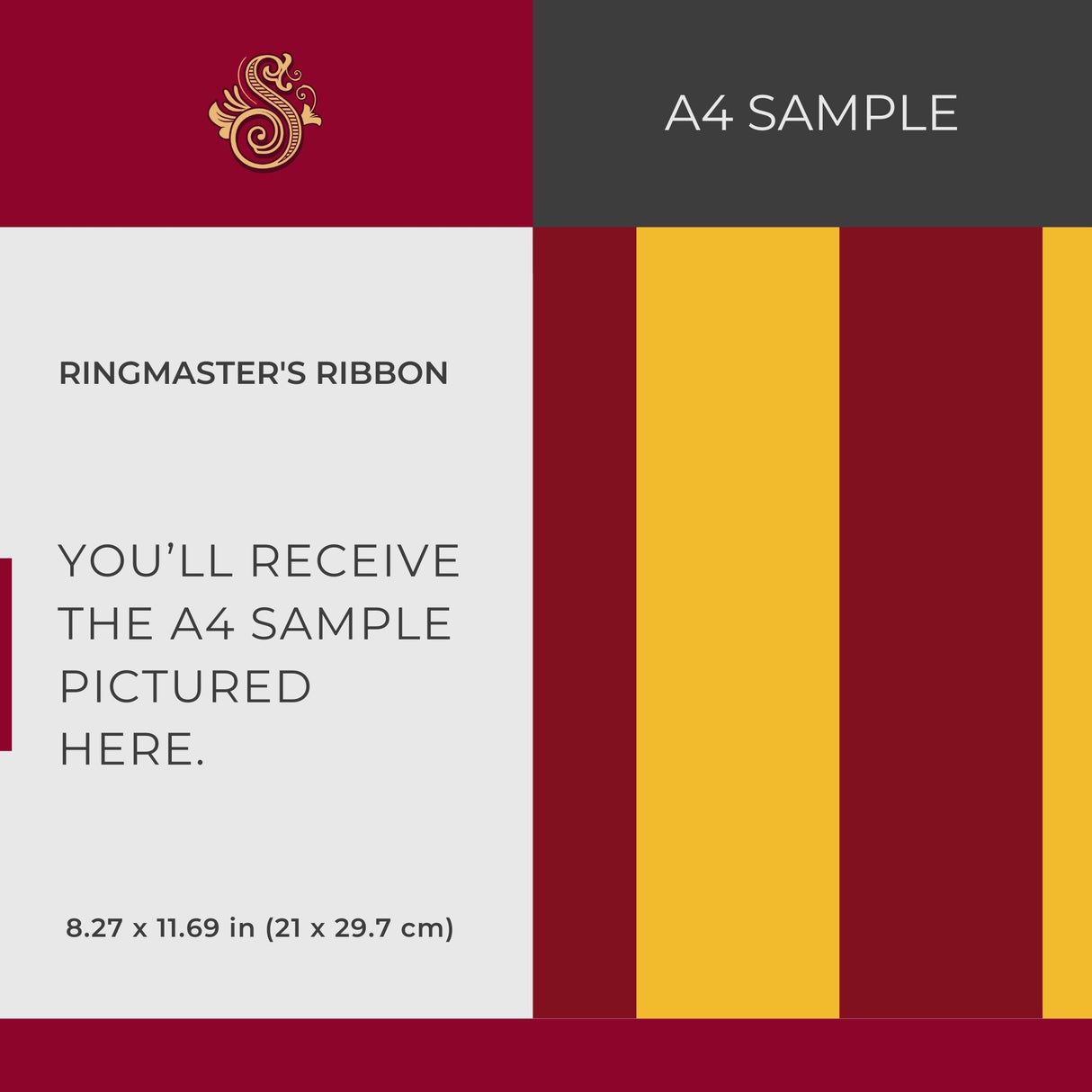 Circus Stripes | Bold Bright Colorful Vertical Striped Wallpaper Wallpaper Sckribbles Signature - Premium Non-Woven A4 Sample - 8.3 × 11.7 in (21 × 29.7 cm) Ringmaster’s Ribbon