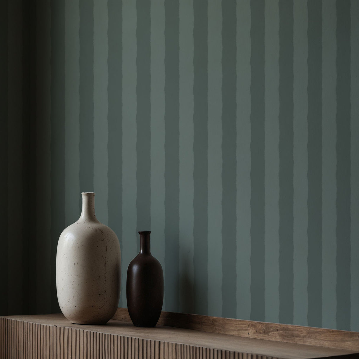 Frayed Lines | Jade Green & Gray Jagged Striped Wallpaper Wallpaper Sckribbles