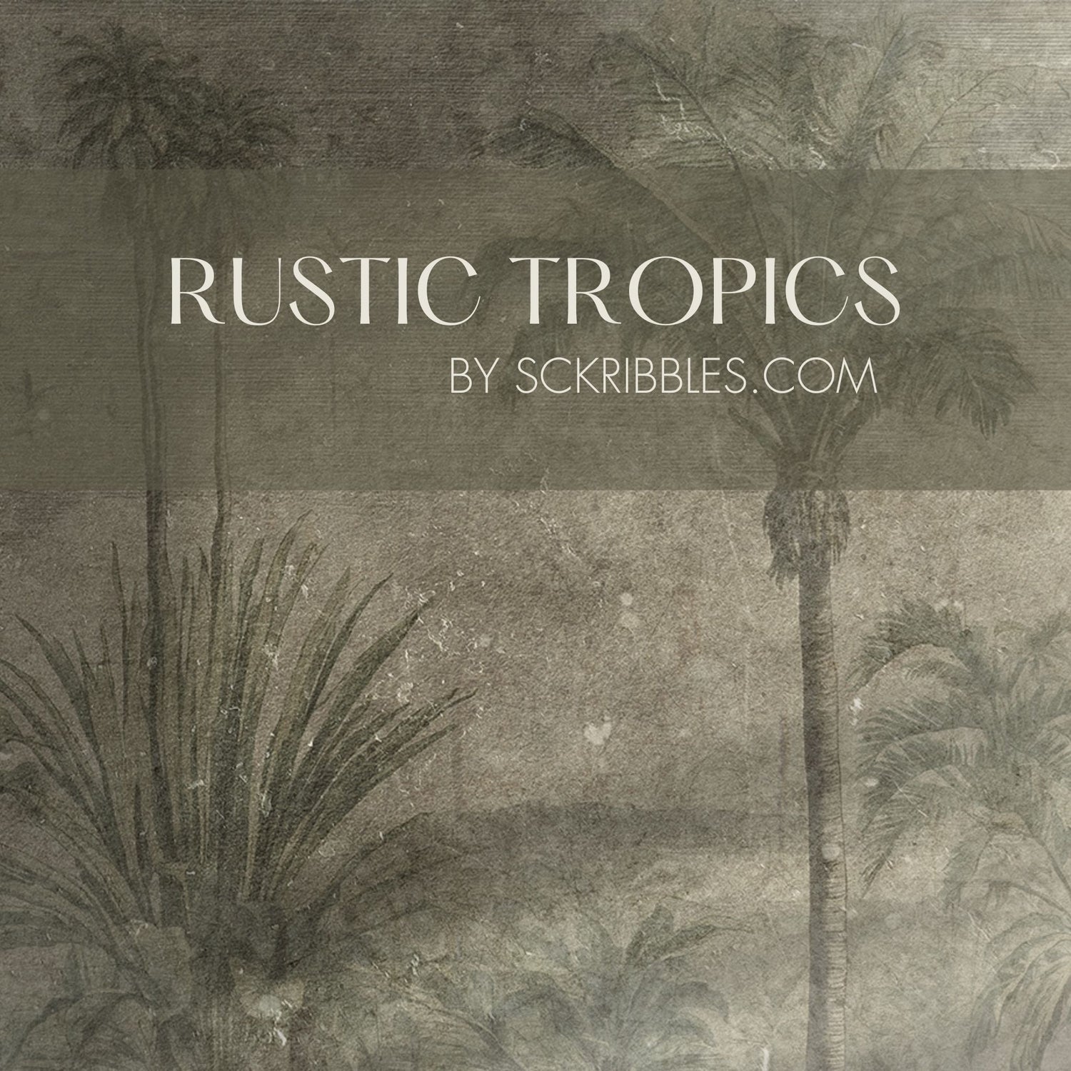 Rustic Tropics | Vintage Muted Weathered Tropical Wallpaper Mural Wallpaper Mural Sckribbles