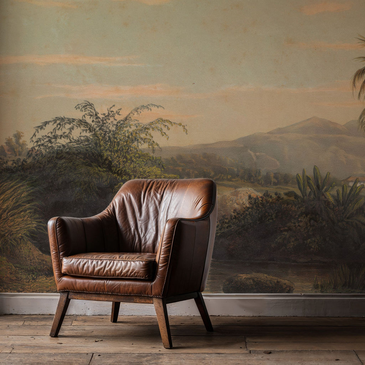 Two Figures | Vintage Scenic Coconut Trees Landscape Wallpaper Mural Wallpaper Mural Sckribbles