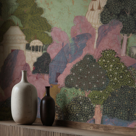 One Fine Day | Colorful Traditional Indian Landscape Wallpaper Mural Wallpaper Mural Sckribbles