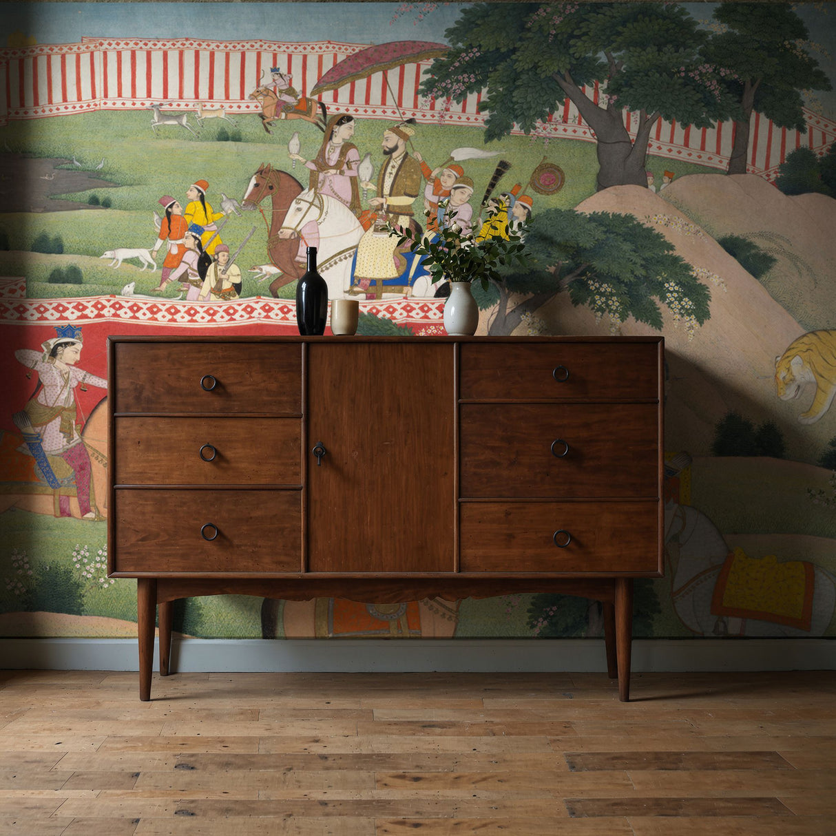 The Hunt | Scenic Traditional Indian Landscape Wallpaper Mural Wallpaper Mural Sckribbles