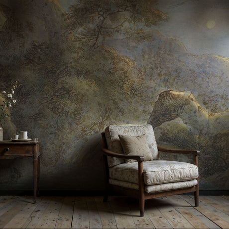 Waterfall in the Mountains by Moonlight | Beautiful Vintage Scenic Landscape Wallpaper Mural Wallpaper Mural Sckribbles