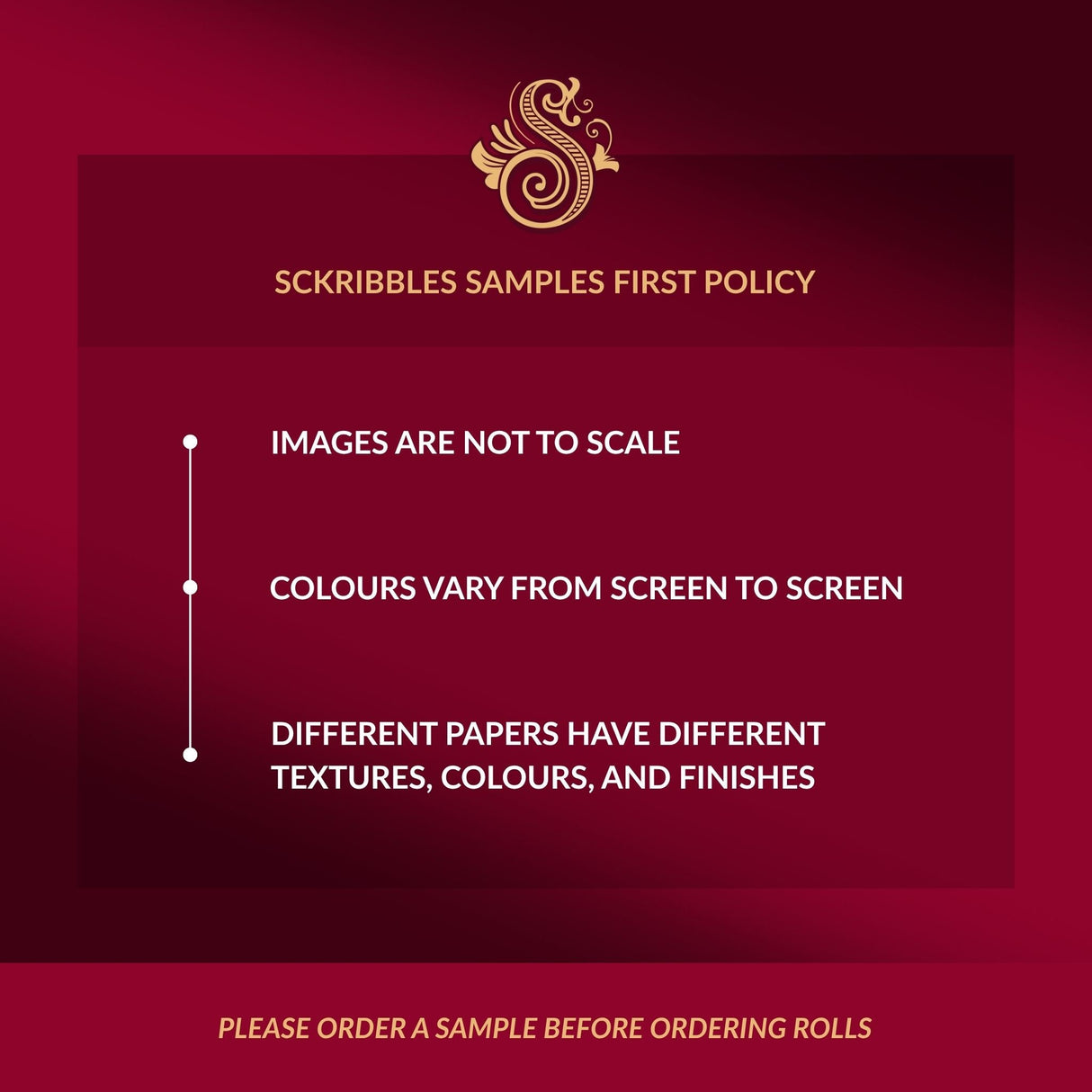 Please order a sample before ordering rolls. Sckribbles Samples First Policy.