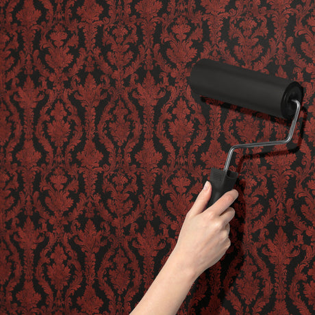 Crimson Noir | Moody Red and Black Damask Wallpaper Wallpaper Sckribbles