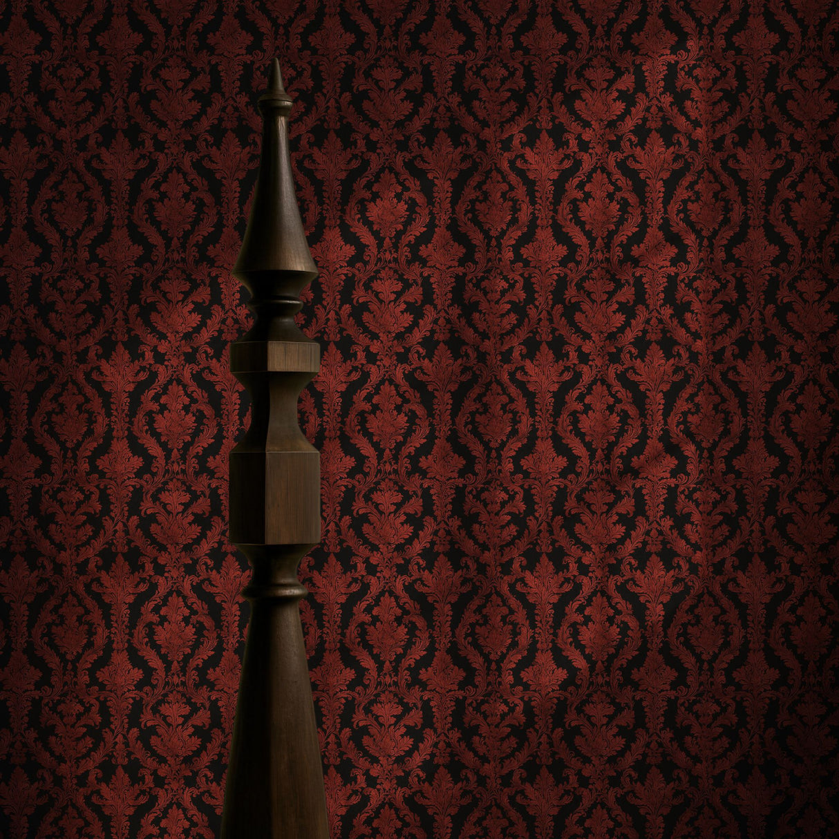 Crimson Noir | Moody Red and Black Damask Wallpaper Wallpaper Sckribbles