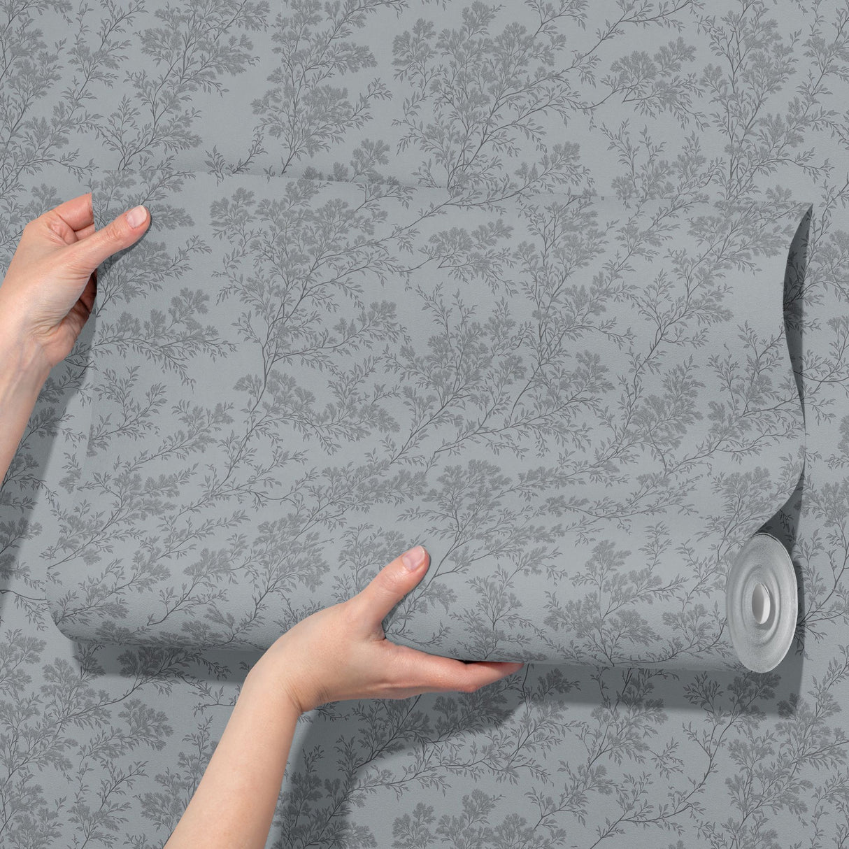 Twiggy Mist | Silver-Gray Elegant Floral Botanical Wallpaper Wallpaper Sckribbles