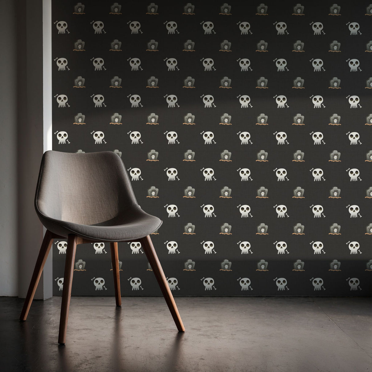 Midnight Bones | Dark Gray Halloween Skull & Grave Wallpaper Wallpaper Sckribbles