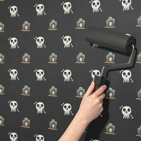 Midnight Bones | Dark Gray Halloween Skull & Grave Wallpaper Wallpaper Sckribbles