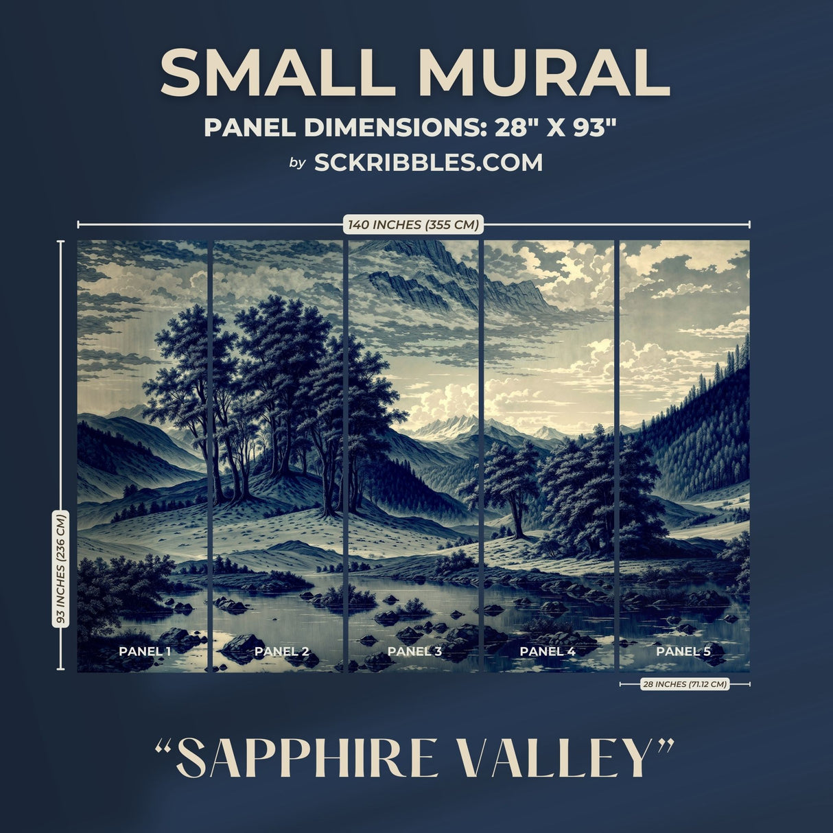 Sapphire Valley | Blue Scenic Landscape Wallpaper Mural Wallpaper Mural Sckribbles