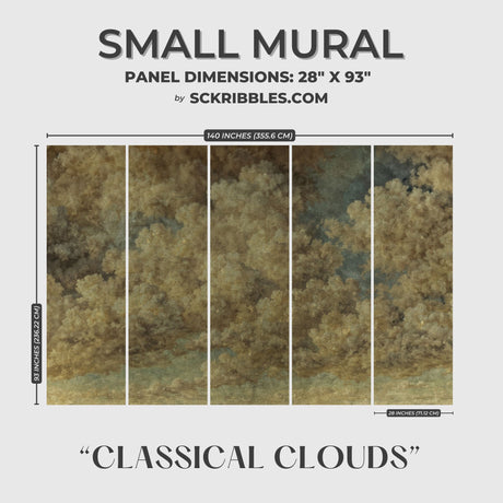 Classical Clouds | Vintage Renaissance Weathered Wallpaper Mural Wallpaper Mural Sckribbles Traditional - (Non-Woven) Small Room Mural - Full Set of Sheets (x5 Panels)