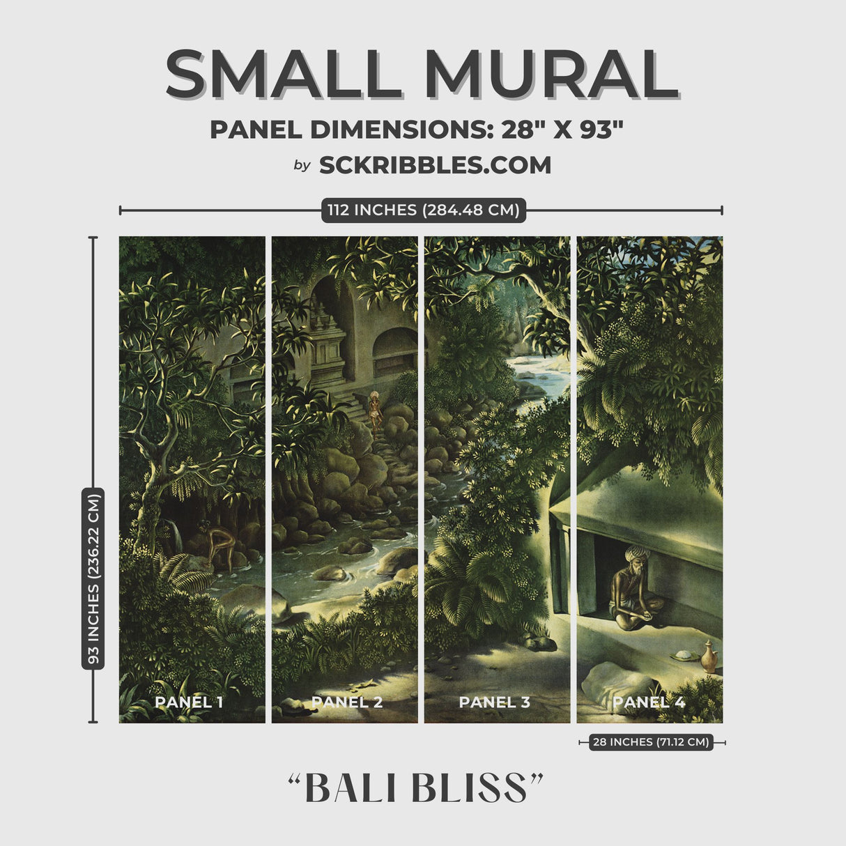 Bali Bliss | Green Moody Tropical Scenic Jungle Wallpaper Mural Wallpaper Mural Sckribbles