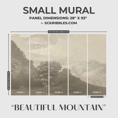 Beautiful Mountains | European Scenic Trees Landscape Wallpaper Mural Wallpaper Mural Sckribbles Traditional - (Non-Woven) Small Room Mural - Full Set of Sheets (x5 Panels)