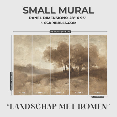 Landschap met bomen | Brown Trees Vintage Scenic Landscape Wallpaper Mural Wallpaper Mural Sckribbles