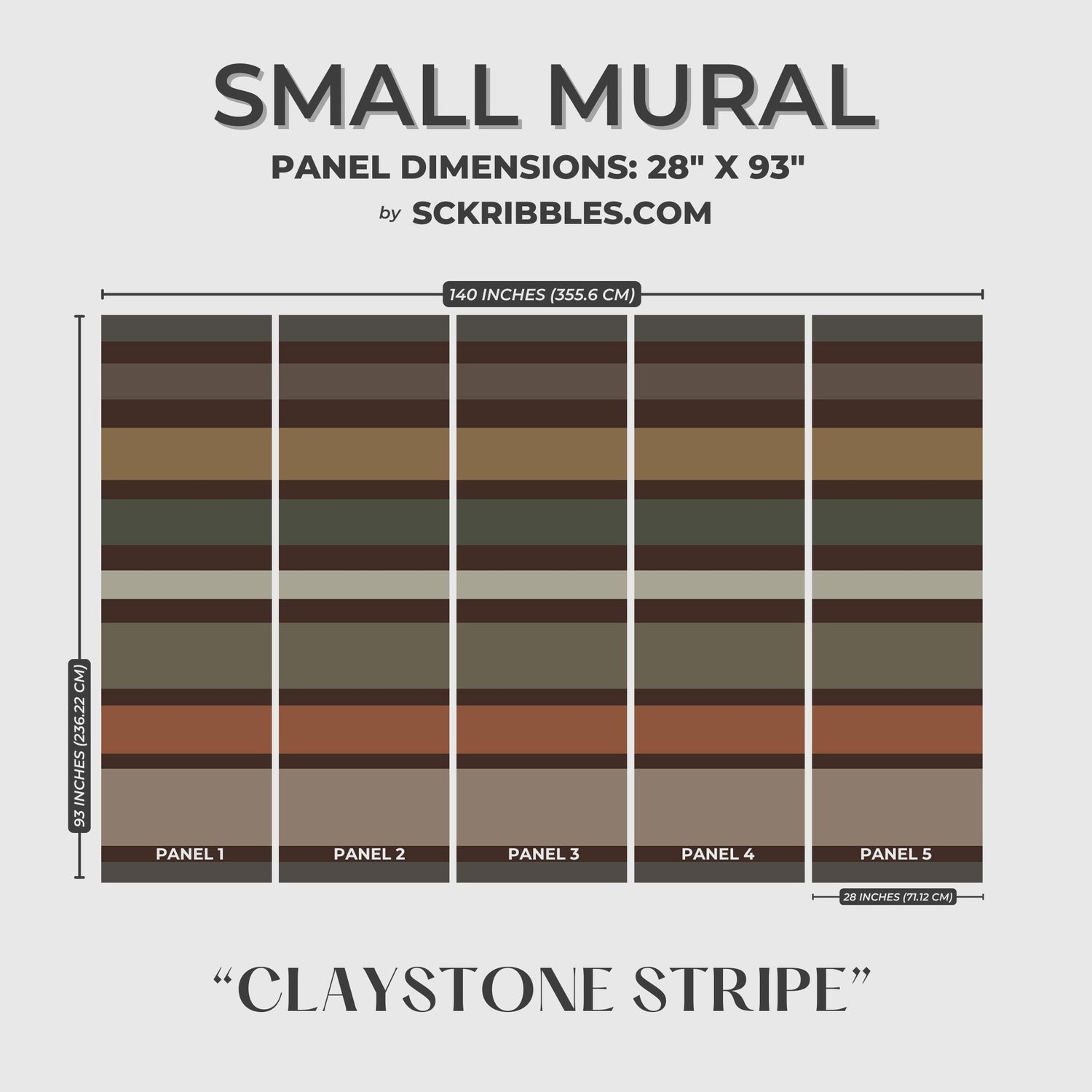 Claystone Stripe | Dramatic Neutral Horizontal Striped Wallpaper Mural Wallpaper Mural Sckribbles Traditional - (Non-Woven) Small Mural (5 Panels)