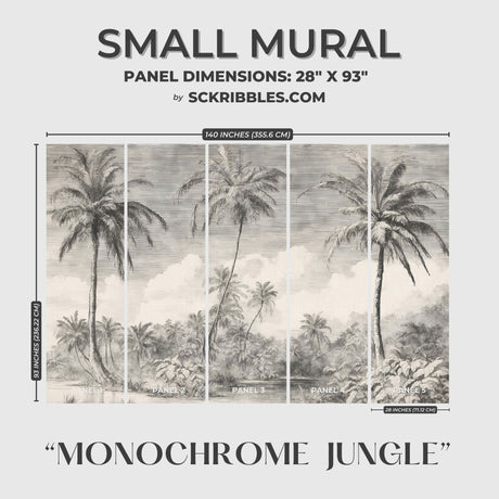 Monochrome Jungle | Gray Palm Trees Tropical Wallpaper Mural Wallpaper Mural Sckribbles