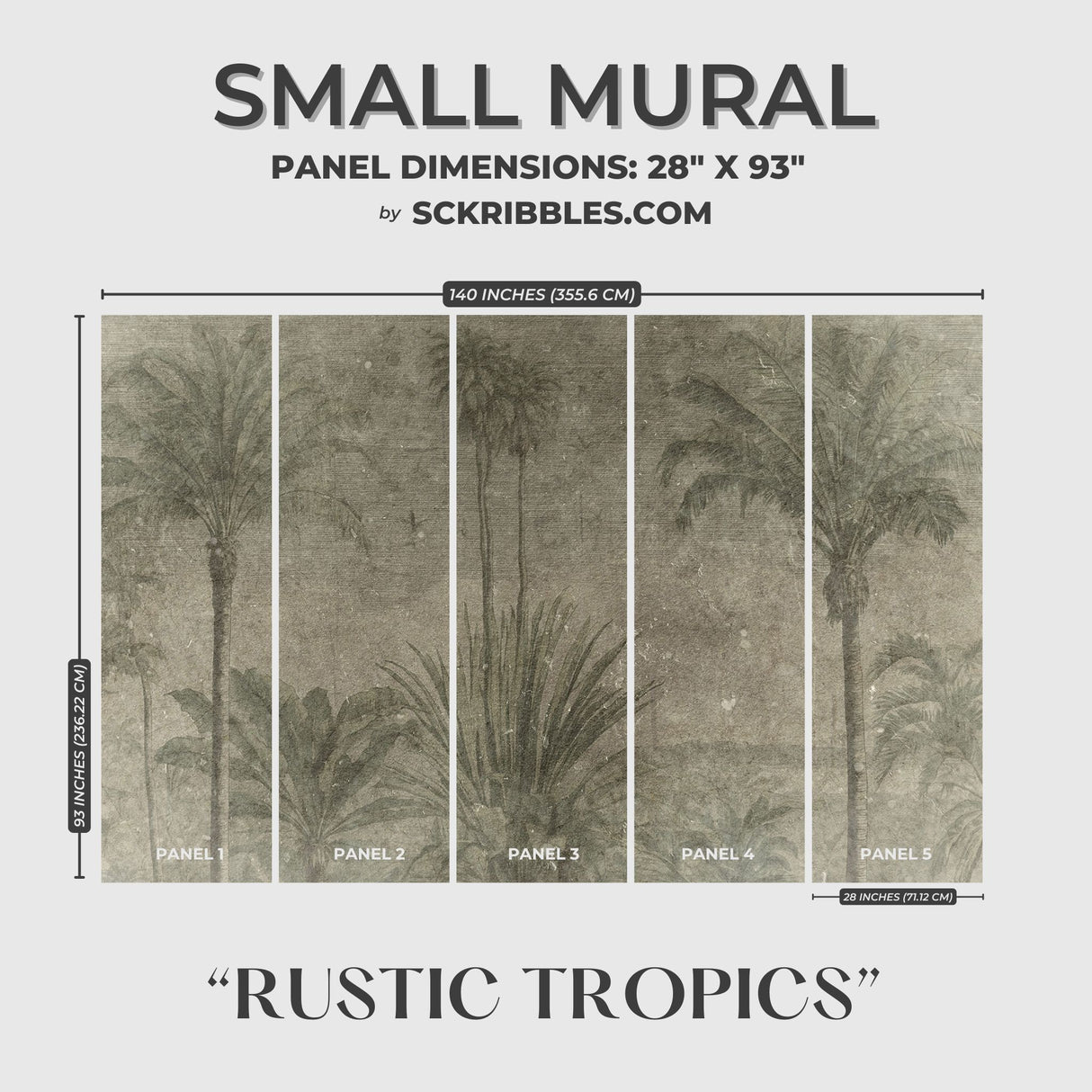 Rustic Tropics | Vintage Muted Weathered Tropical Wallpaper Mural Wallpaper Mural Sckribbles