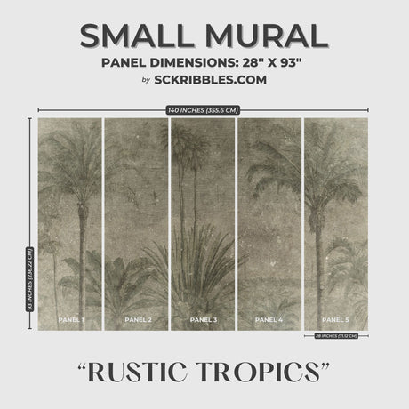 Rustic Tropics | Vintage Muted Weathered Tropical Wallpaper Mural Wallpaper Mural Sckribbles