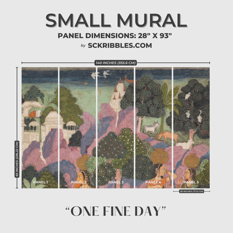 One Fine Day | Colorful Traditional Indian Landscape Wallpaper Mural Wallpaper Mural Sckribbles Traditional - (Non-Woven) Small Room Mural - Full Set of Sheets (x5 Panels)