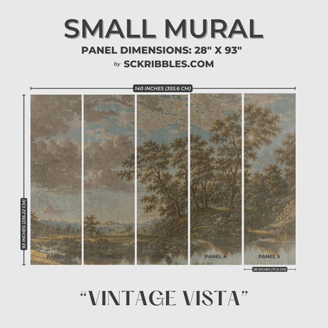 Vintage Vista | English Scenic Landscape Wallpaper Mural Wallpaper Mural Sckribbles Traditional - (Non-Woven) Small Room Mural - Full Set of Sheets (x5 Panels)