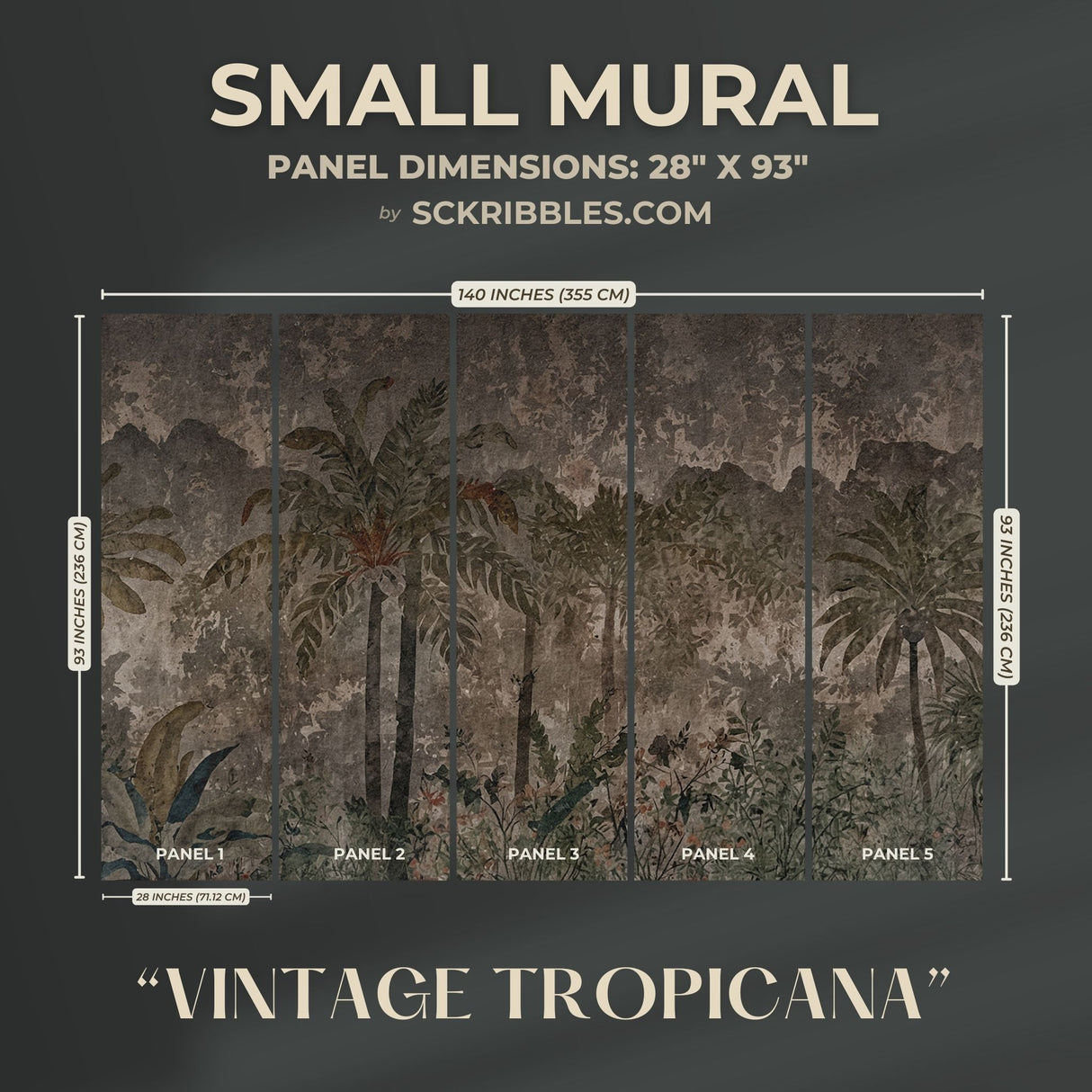 Vintage Tropicana | Neutral Weathered Tropical Palm Trees Wallpaper Mural Wallpaper Mural Sckribbles