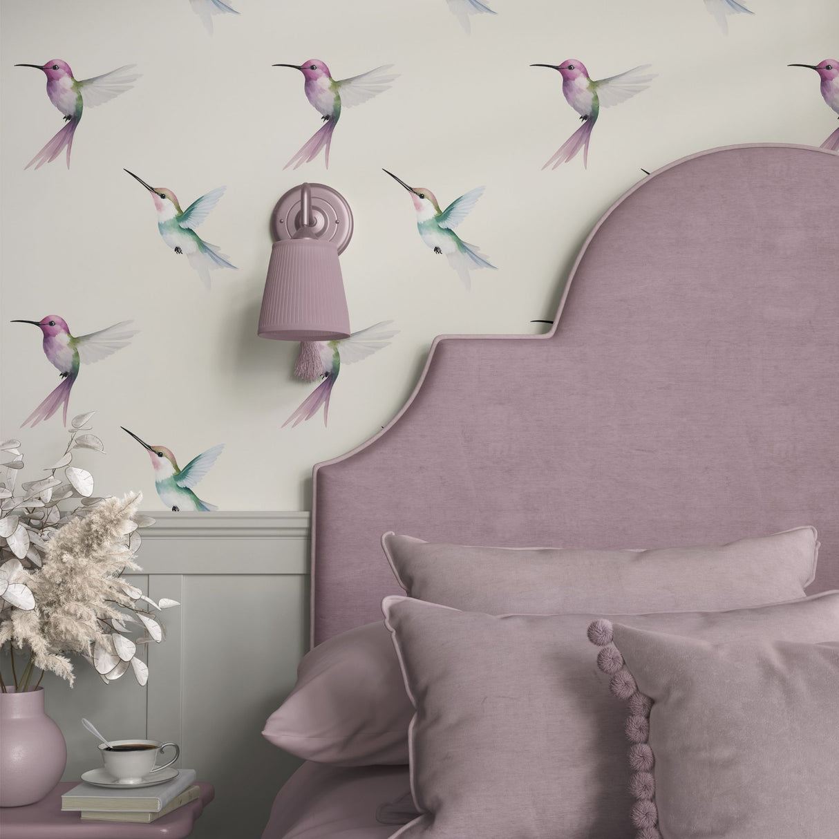Dreamy Flight | Sweet Feminine Watercolor Hummingbird Wallpaper Wallpaper Sckribbles