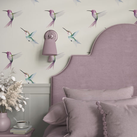 Dreamy Flight | Sweet Feminine Watercolor Hummingbird Wallpaper Wallpaper Sckribbles