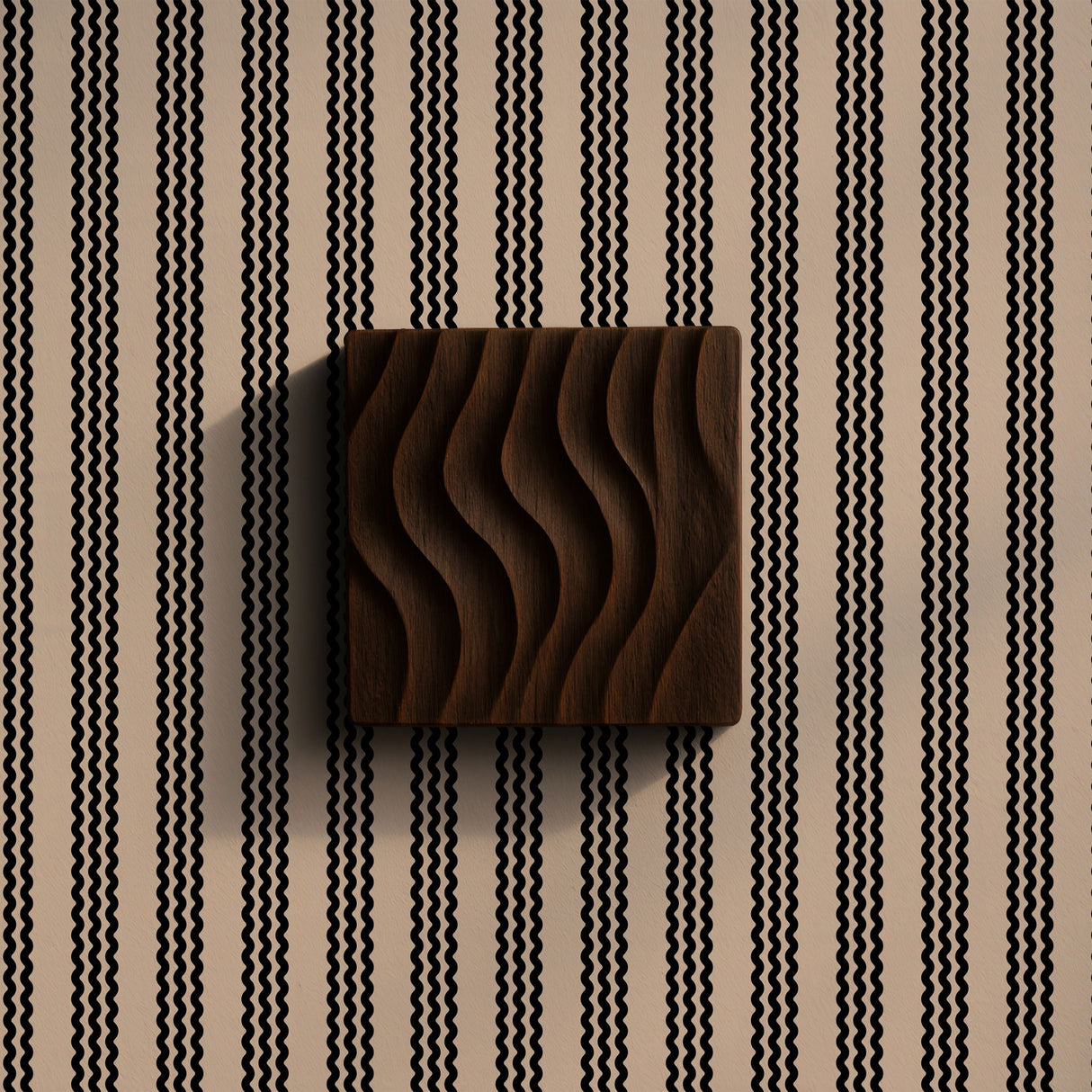 Twist & Turn | Black & Beige Wavy Vertical Striped Wallpaper Wallpaper Sckribbles