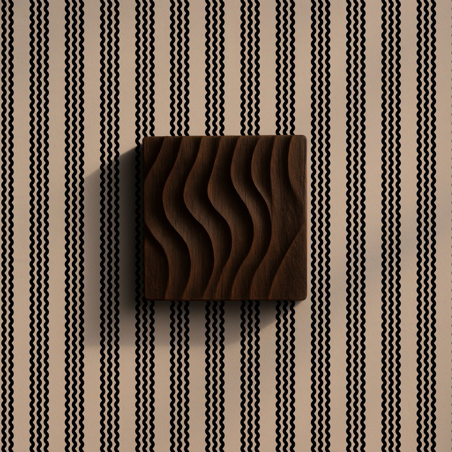 Twist & Turn | Black & Beige Wavy Vertical Striped Wallpaper Wallpaper Sckribbles