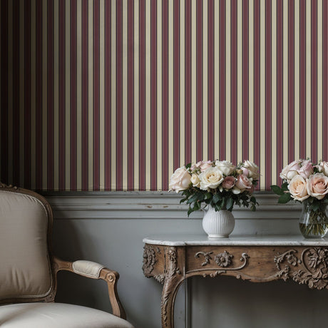 Regal Stripes | Sophisticated Classic Mauve & Cream Striped Wallpaper Wallpaper Sckribbles