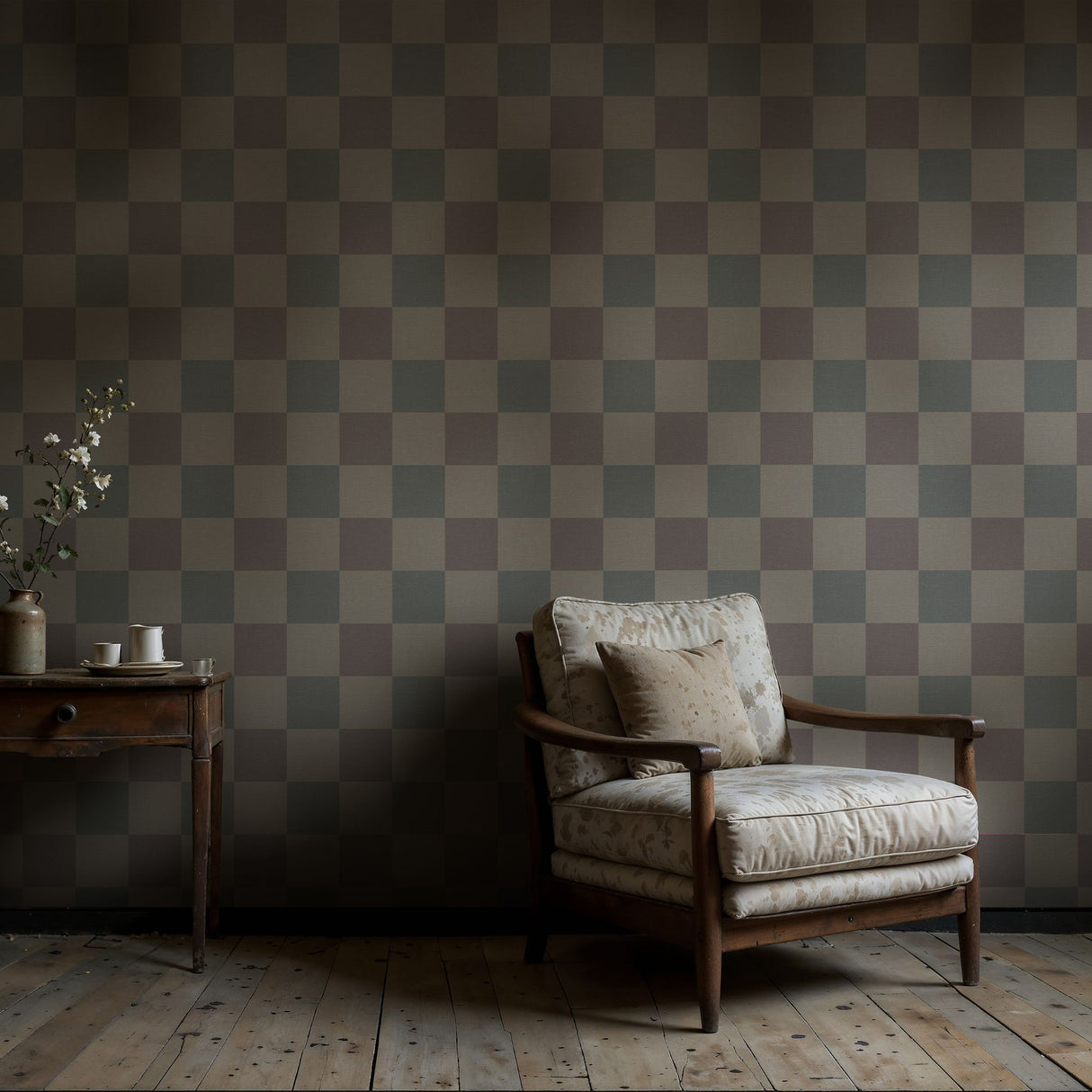 Subtle Grids | Neutral Muted Faded Classic Checkered Wallpaper Wallpaper Sckribbles