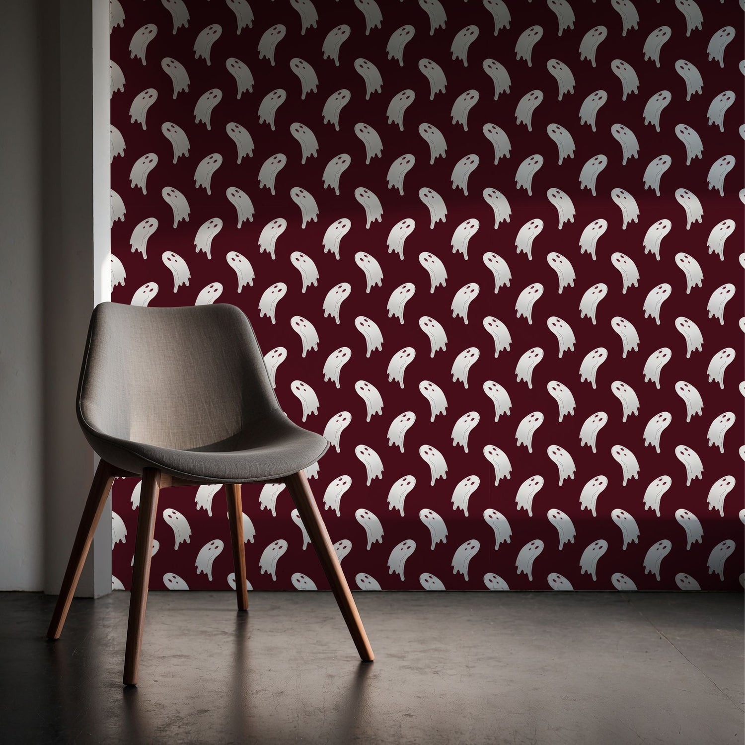 Haunted Whispers | Dark Maroon Spooky Ghost Halloween Wallpaper Wallpaper Sckribbles