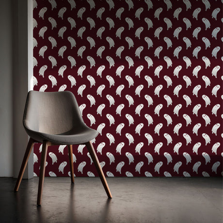 Haunted Whispers | Dark Maroon Spooky Ghost Halloween Wallpaper Wallpaper Sckribbles