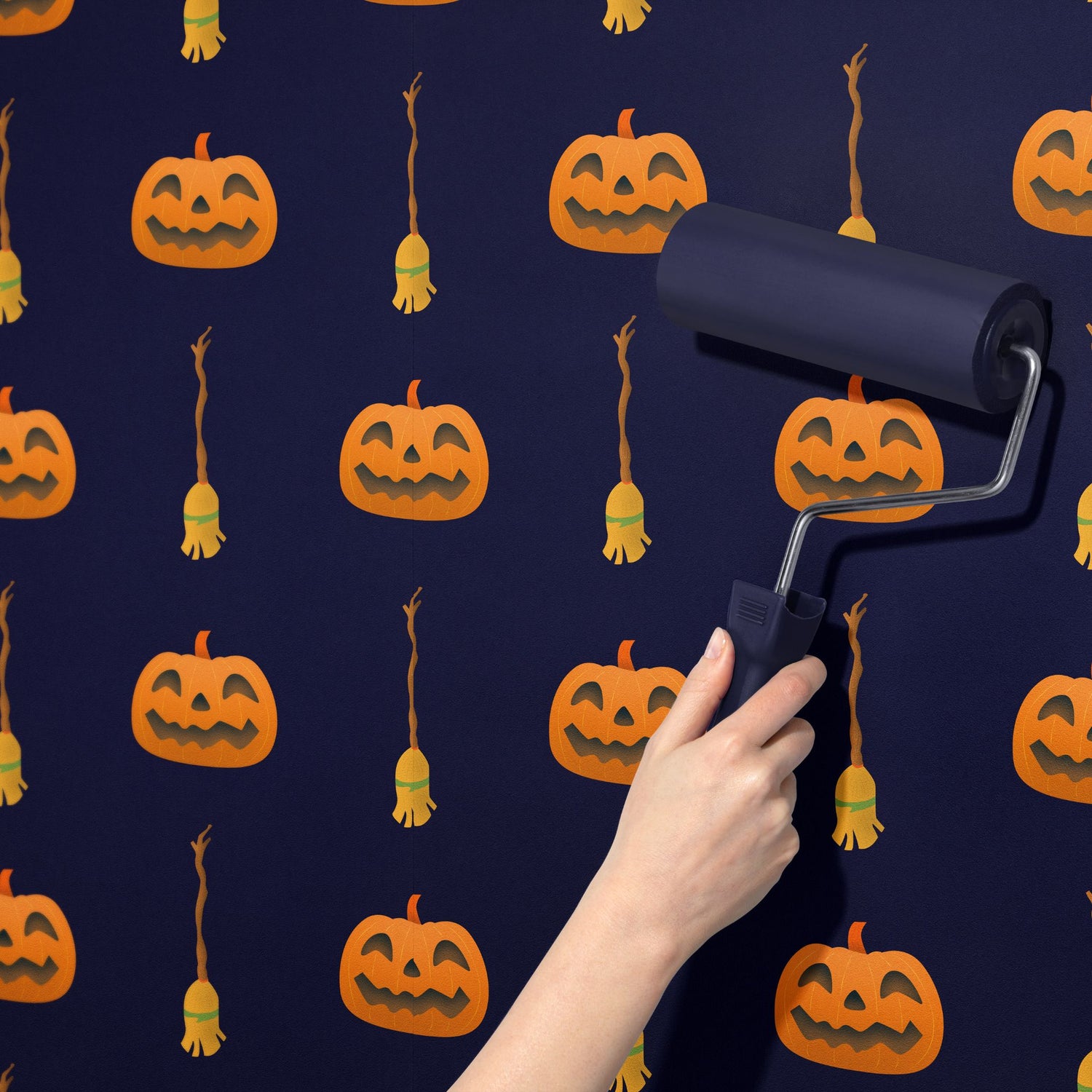 The Witch's Crop | Dark Spooky Pumpkin & Broomstick Halloween Wallpaper Wallpaper Sckribbles