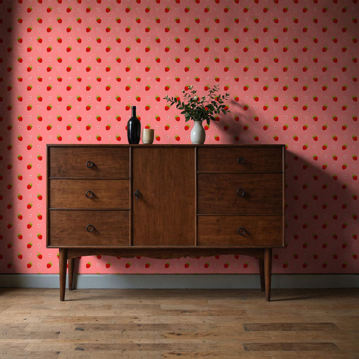 Berry Sweet | Pink Coquette Strawberry Wallpaper for Girl's Room Wallpaper Sckribbles