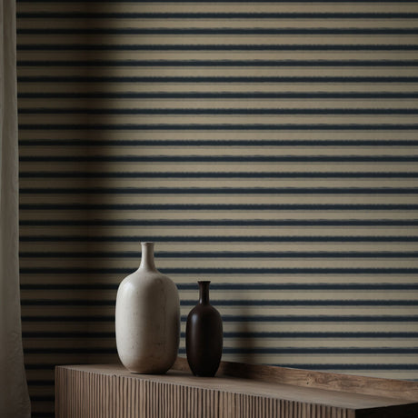 Raw Horizon | Stylish Blue & Beige Horizontal Striped Wallpaper Wallpaper Sckribbles