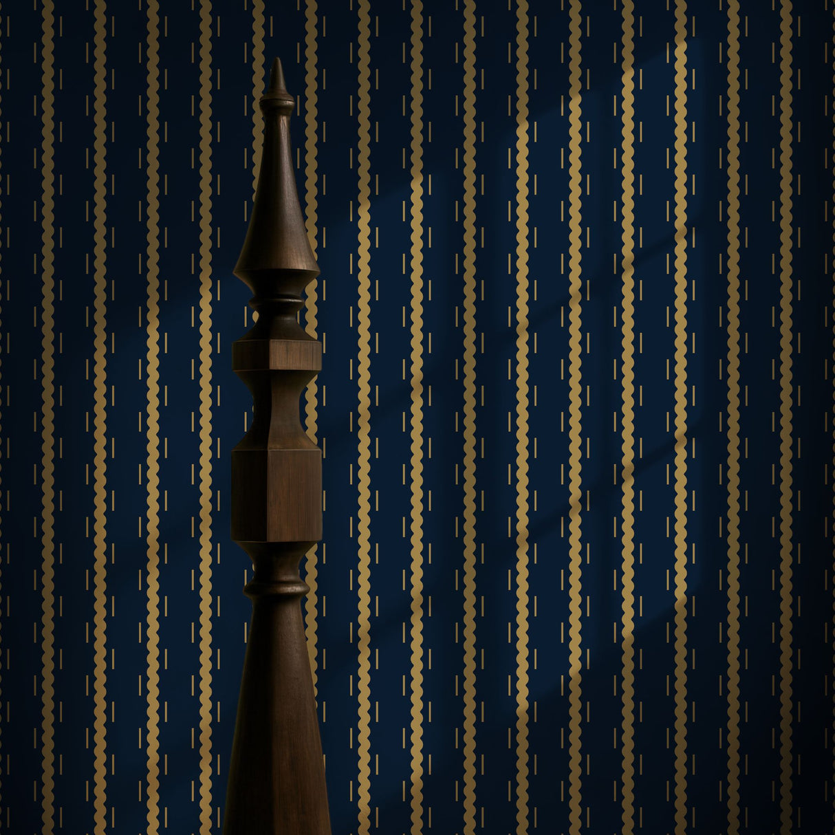 Ripple & Stripe | Dark Navy Blue Wavy Striped Wallpaper Wallpaper Sckribbles