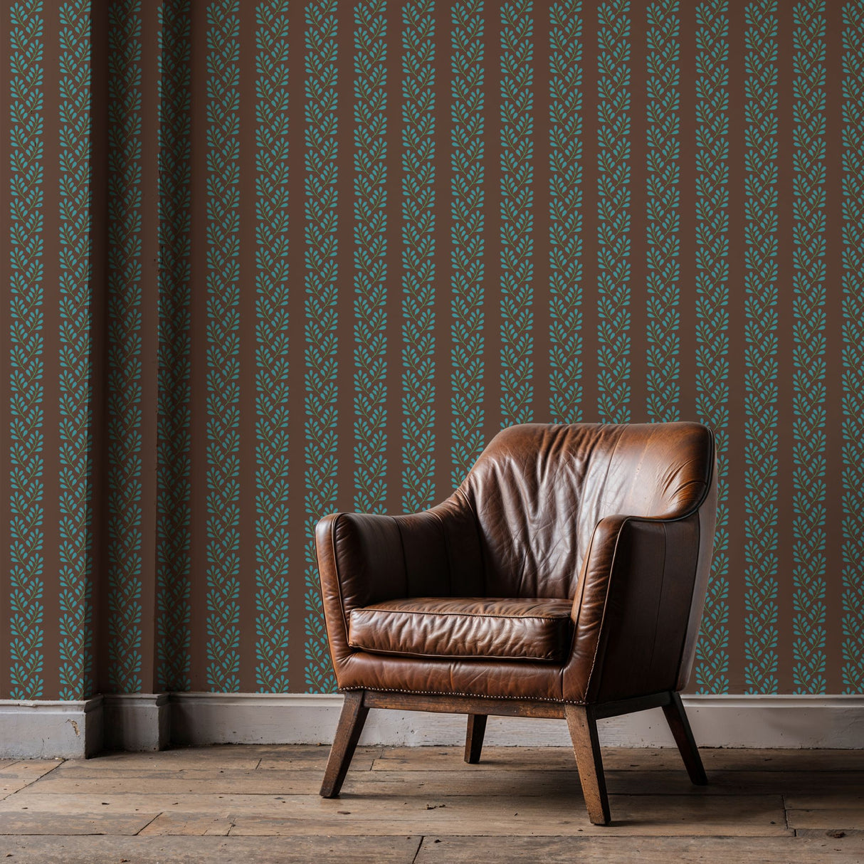 Linear Leaves | Botanical Vines Striped Leaf Foliage Wallpaper Wallpaper Sckribbles
