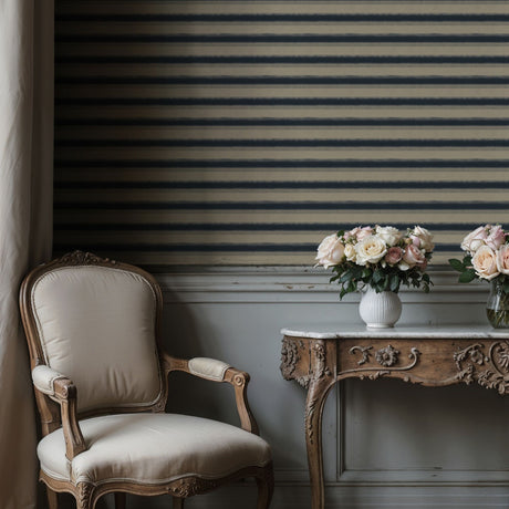 Raw Horizon | Stylish Blue & Beige Horizontal Striped Wallpaper Wallpaper Sckribbles