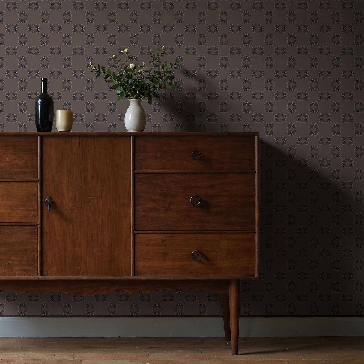 Unlit Wings | Moody Muted Brown Geometric Moth Wallpaper Wallpaper Sckribbles
