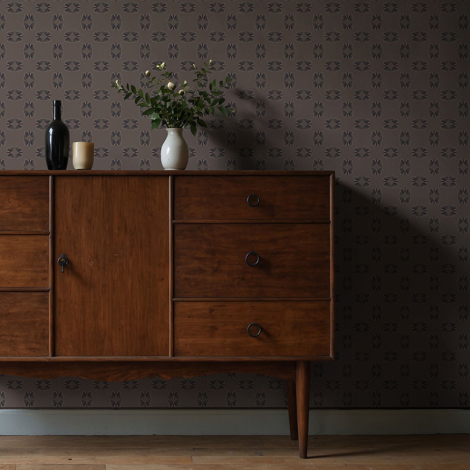 Unlit Wings | Moody Muted Brown Geometric Moth Wallpaper Wallpaper Sckribbles