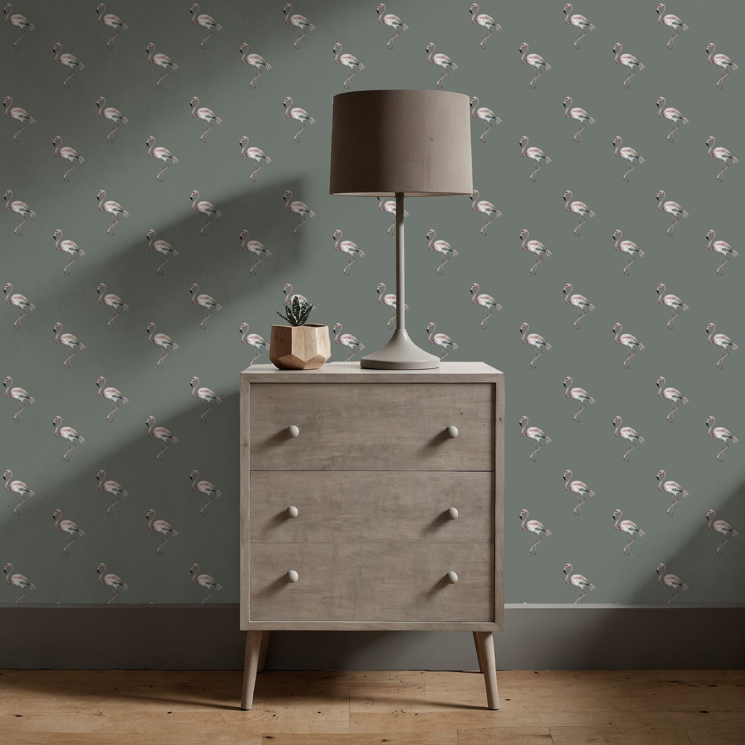 Tropical Tots | Gender-Neutral Green Flamingo Nursery Wallpaper Wallpaper Sckribbles