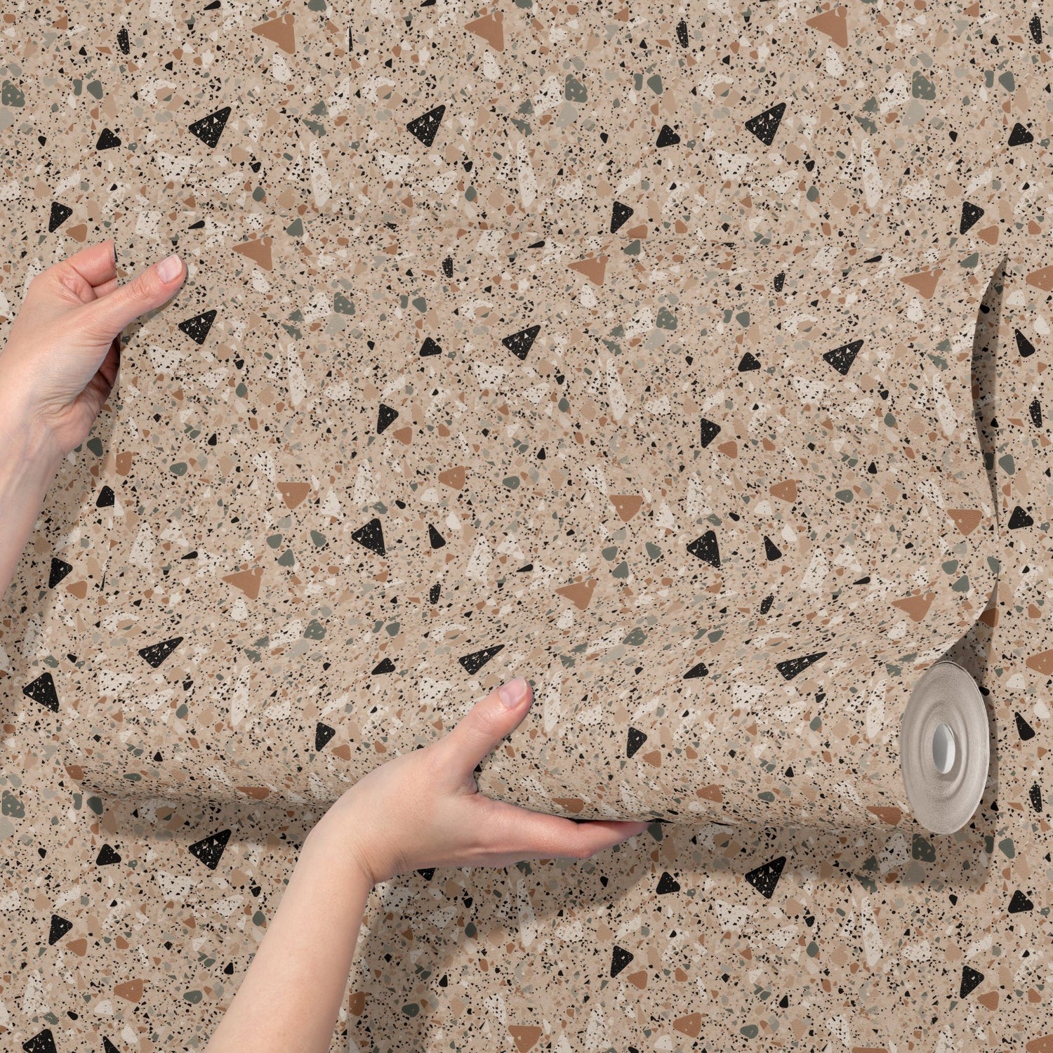 Pretty Stones | Pink, Beige, & Black Terrazzo Wallpaper Wallpaper Sckribbles
