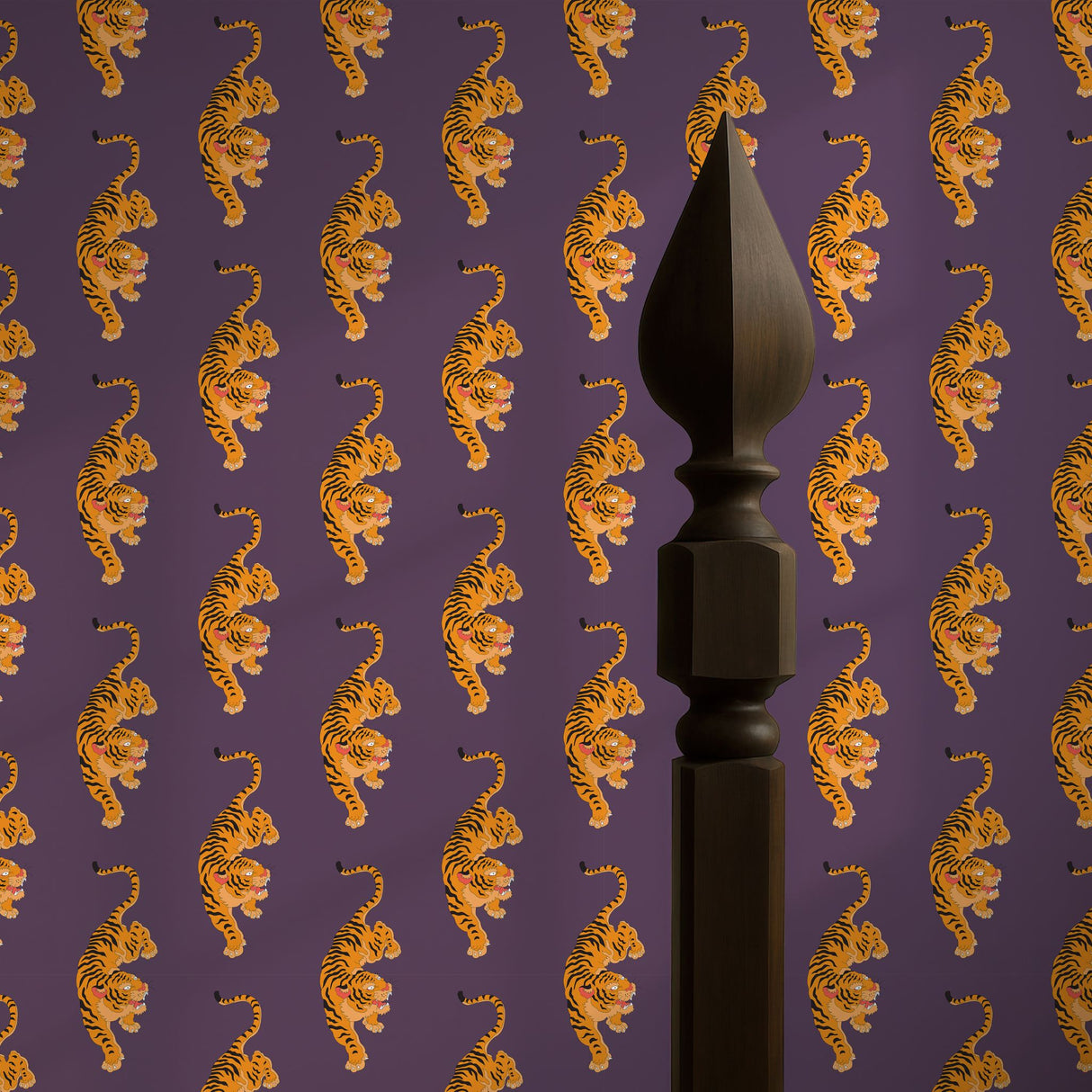 Vivid Tigress | Bold Orange & Purple Maximalist Tiger Wallpaper Wallpaper Sckribbles
