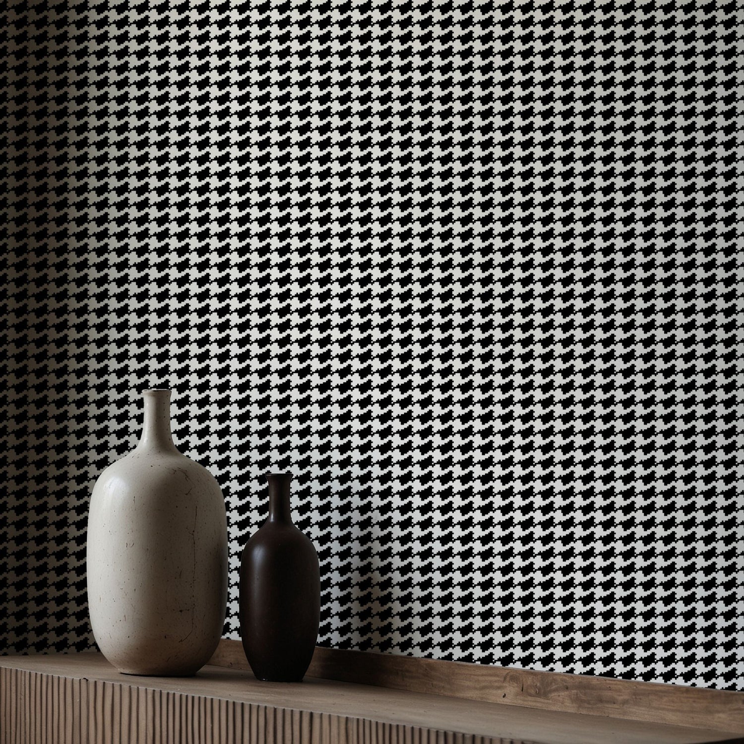 Techno Tweed | Classic Timeless Geometrical Pixelated Houndstooth Wallpaper Wallpaper Sckribbles