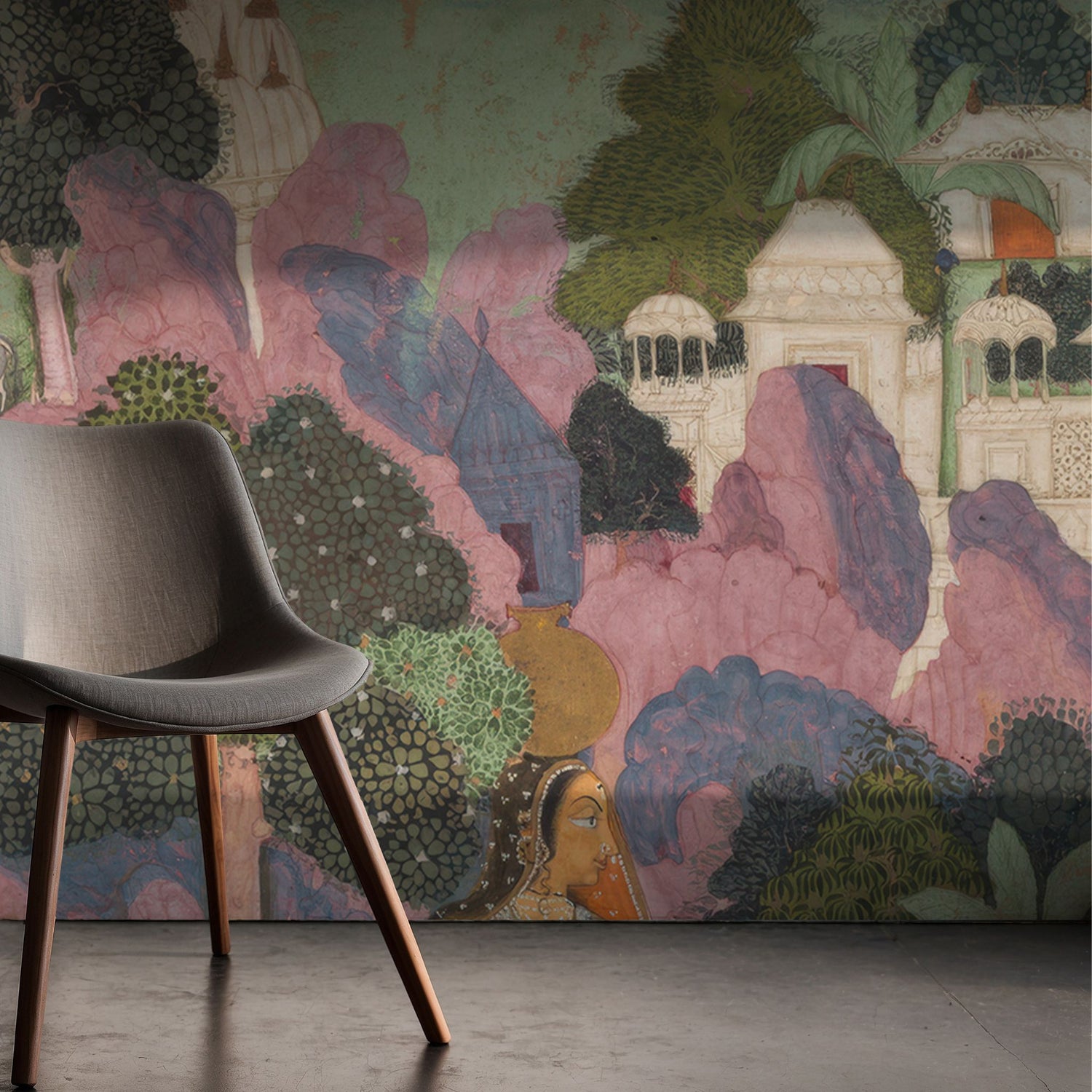 One Fine Day | Colorful Traditional Indian Landscape Wallpaper Mural Wallpaper Mural Sckribbles
